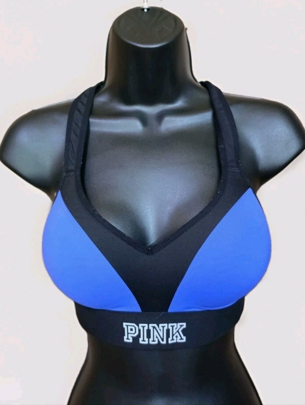 Victoria's Secret PINK Ultimate Sports Bra Blue Black Mesh Racerback Size Medium